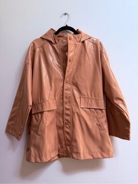 Zara Kids Pink Hooded Faux Leather Jacket